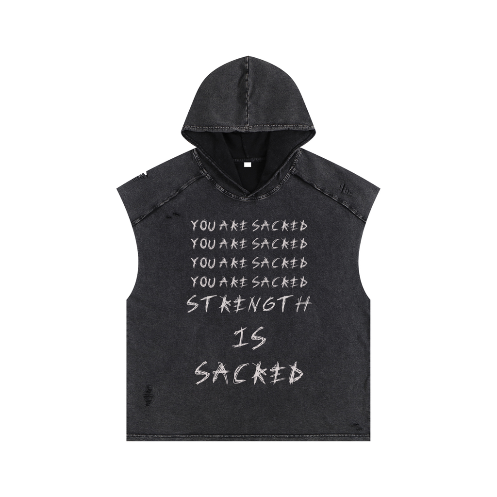SACRED BARBELL SLEEVELESS HOODIE